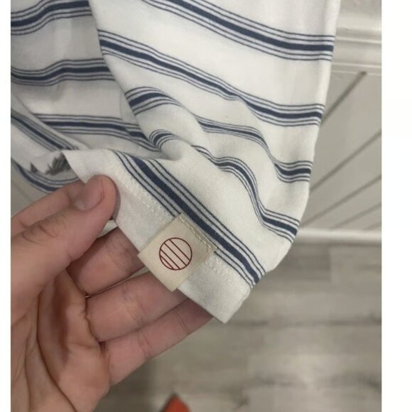 Marine Layer Blue And White Striped Colorblock Short Sleeve Polo Shirt Size XL - Picture 2 of 5